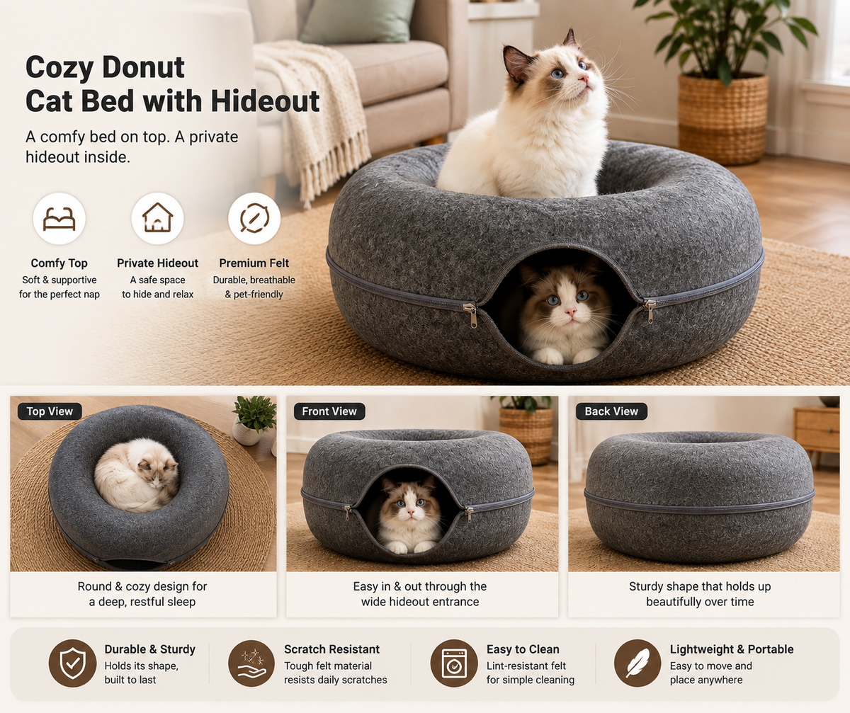 2-in-1 Cat Tunnel & Cozy Donut Bed