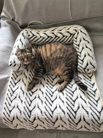 Dog Cat Couch Bed/Plush Pet Sofa Bed with Bolster/Non-Slip Furniture Protector Cover for Indoor Cats Small Dogs