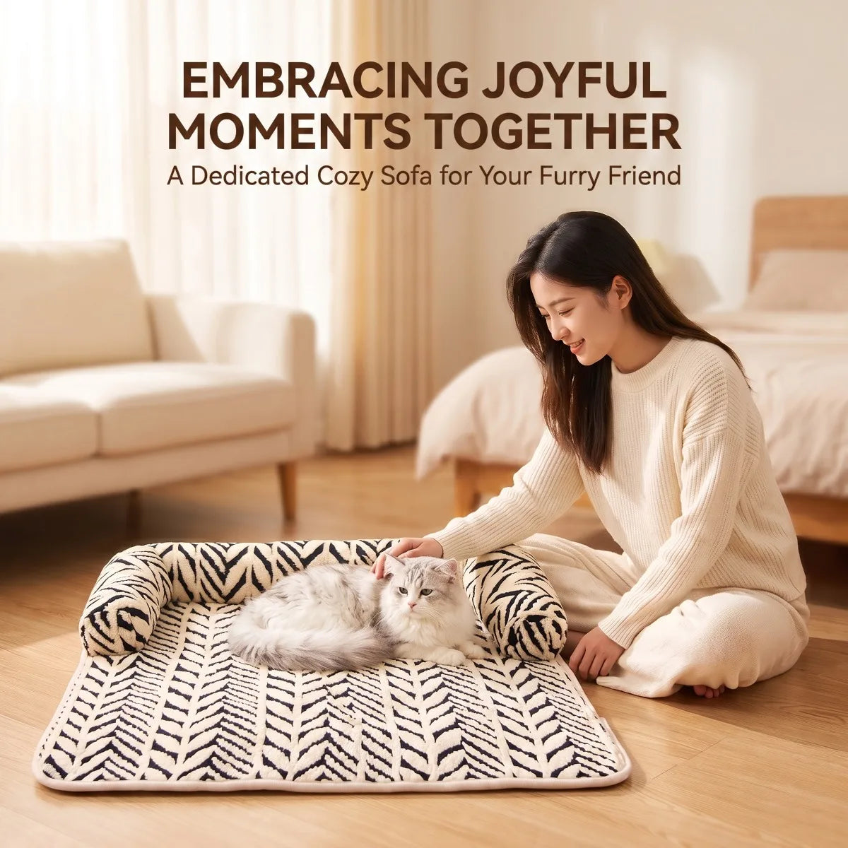 Dog Cat Couch Bed/Plush Pet Sofa Bed with Bolster/Non-Slip Furniture Protector Cover for Indoor Cats Small Dogs