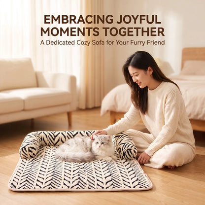 Dog Cat Couch Bed/Plush Pet Sofa Bed with Bolster/Non-Slip Furniture Protector Cover for Indoor Cats Small Dogs