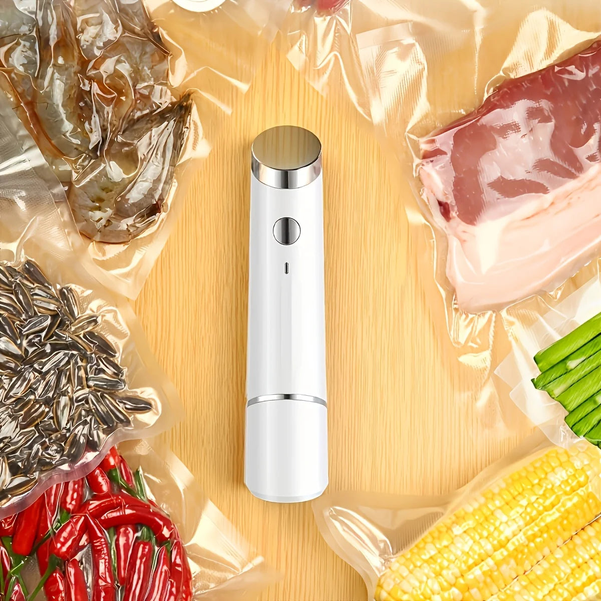 Handheld Rechargeable Food Vacuum Sealer Kit Portable Vacuum Sealer One-Touch Food Saver for Meat Fruit Vegetables Meal Prep
