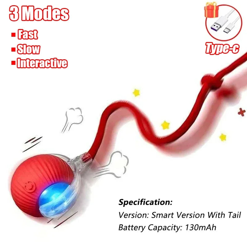 Automatic Rolling Ball Cat Dog Toy,Interactive Rechargeable Electric Smart Toy with Tail, Indoor Pet Training Boredom Relief Toy