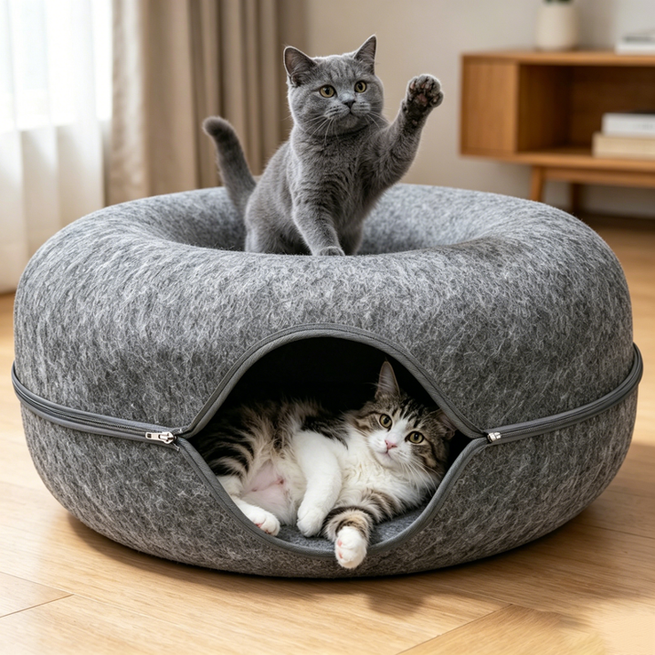 2-in-1 Cat Tunnel & Cozy Donut Bed