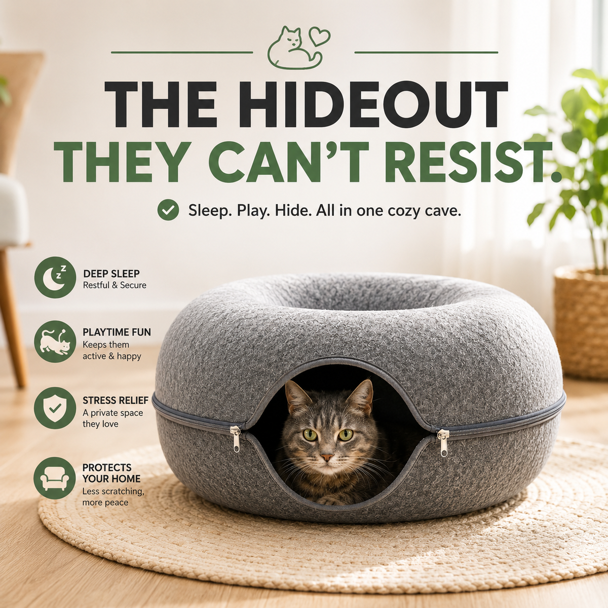 2-in-1 Cat Tunnel & Cozy Donut Bed