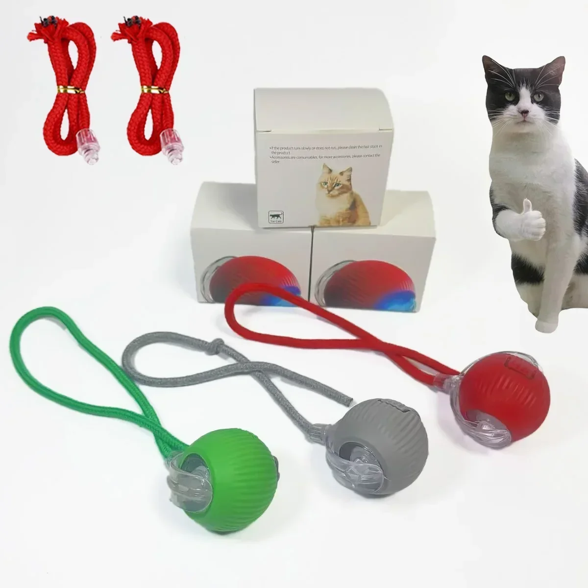Automatic Rolling Ball Cat Dog Toy,Interactive Rechargeable Electric Smart Toy with Tail, Indoor Pet Training Boredom Relief Toy