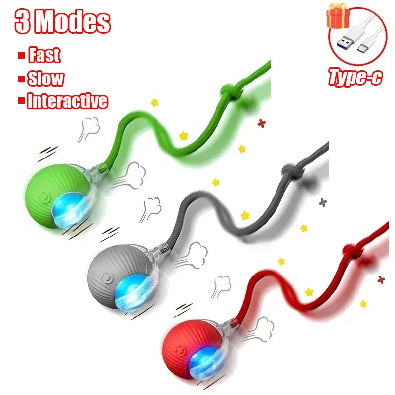 Automatic Rolling Ball Cat Dog Toy,Interactive Rechargeable Electric Smart Toy with Tail, Indoor Pet Training Boredom Relief Toy