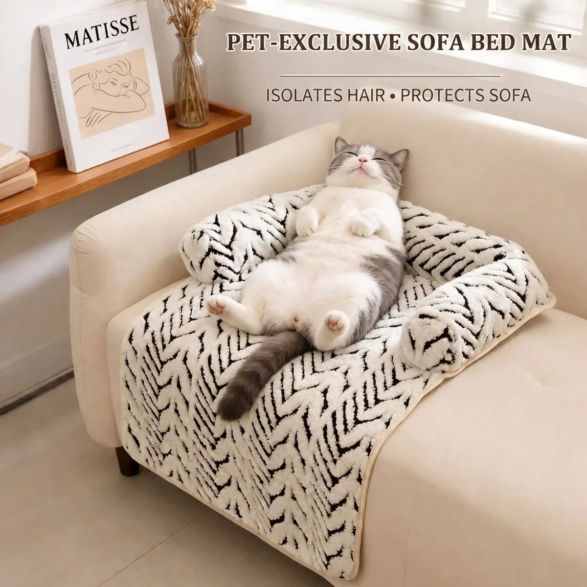 Dog Cat Couch Bed/Plush Pet Sofa Bed with Bolster/Non-Slip Furniture Protector Cover for Indoor Cats Small Dogs