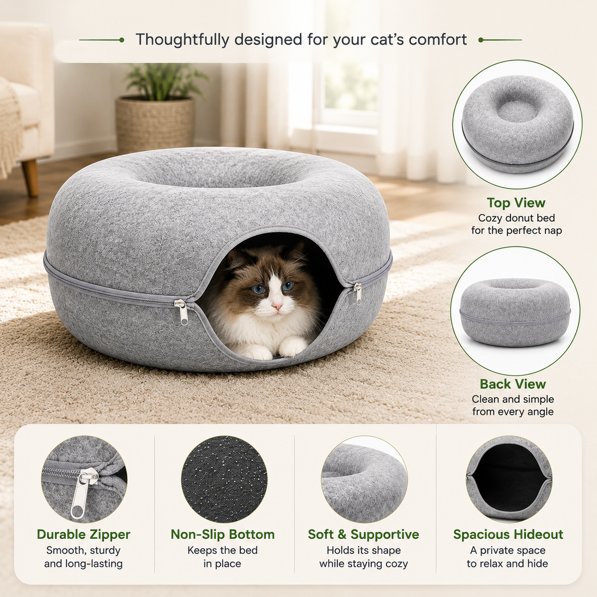 2-in-1 Cat Tunnel & Cozy Donut Bed