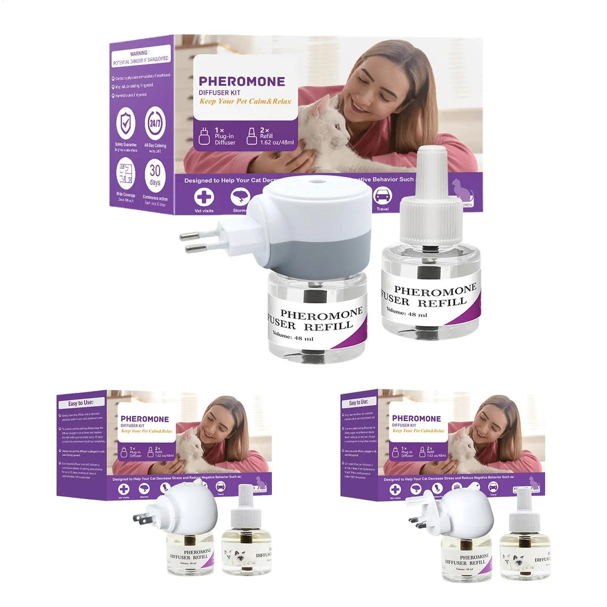Long-Lasting Cat Pheromone Diffuser Pheromone Diffuser to Calm Pets Quiet Comfort Supplies Stress Plug for Travel Kitten