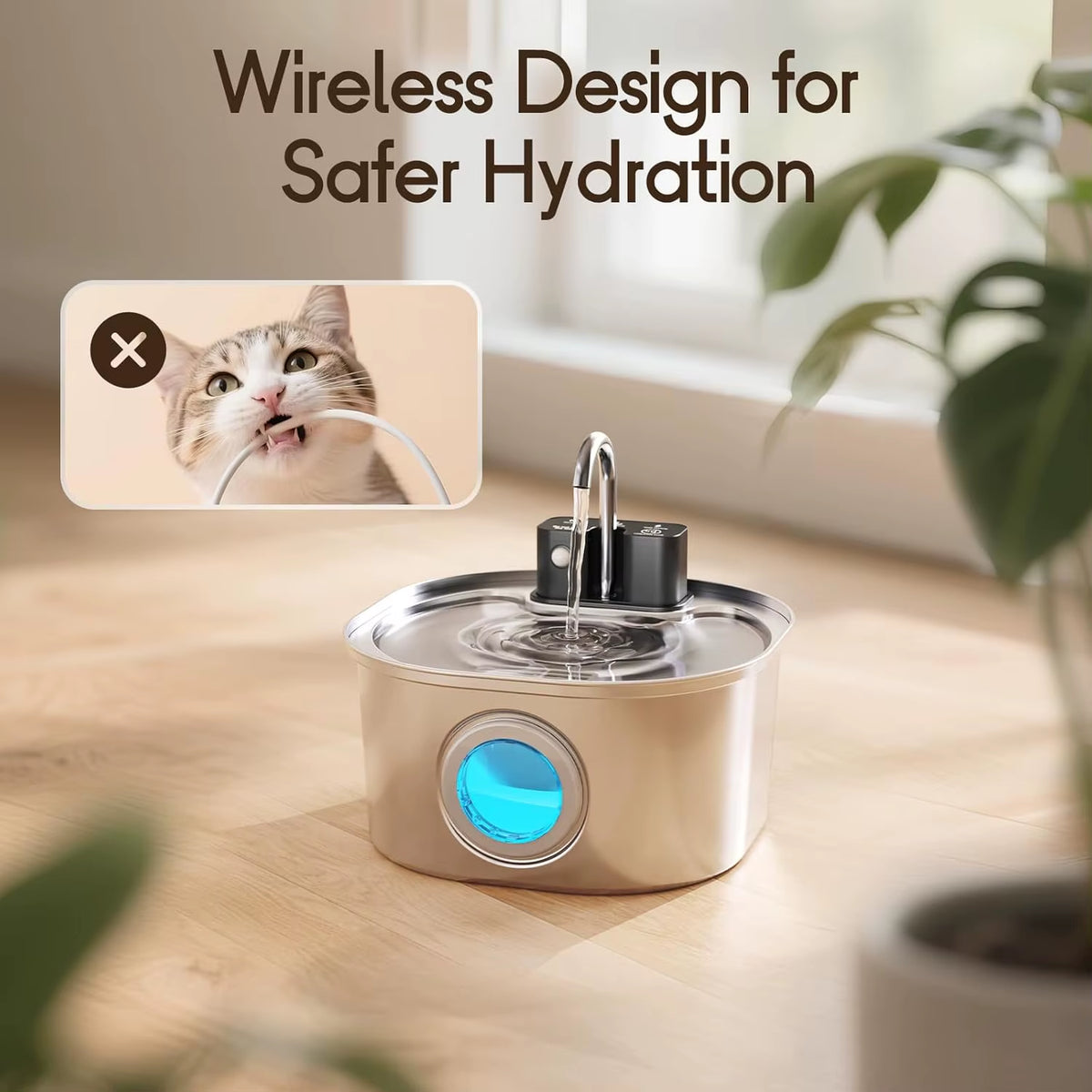 3L Stainless Steel Wireless Recharging Sensor Cat Water Fountain Auto Drinking Fountain for Cats Dog Drinker Pet Dispenser Bowl